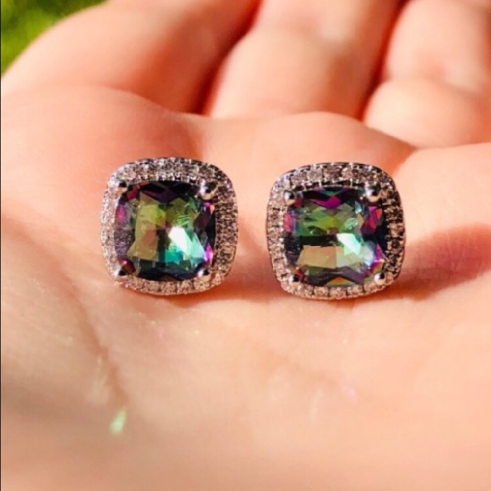 Sterling Silver Rainbow Zircon Stone Earrings - Picture 3 of 5